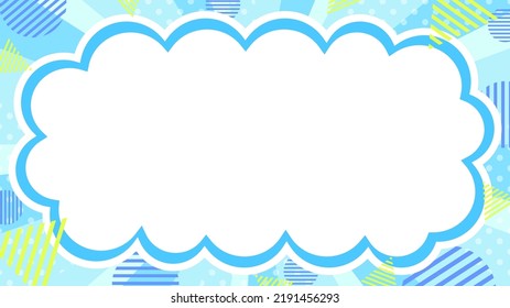 Pop fluffy balloon frame and geometric pattern on blue concentrated line background.