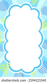 Pop fluffy balloon frame and geometric pattern on blue concentrated line background.