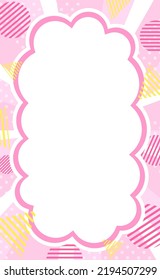 Pop fluffy balloon frame and geometric pattern on pink concentrated line background.