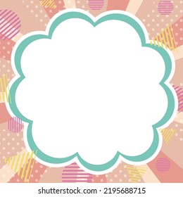 Pop fluffy balloon frame and geometric pattern on natural colored concentrated line background.