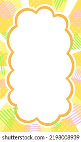 Pop fluffy balloon frame and geometric pattern on yellow concentrated line background.