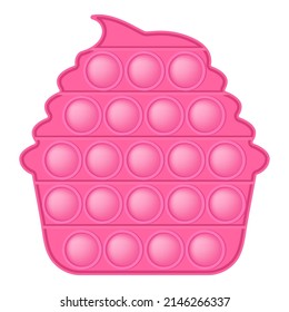 Pop it fuchsia pink cupcake for a Valentines day as a fashionable silicon fidget toy. Addictive anti-stress cute toy in pastel colors. Bubble popit for kids. Vector illustration isolated on a white