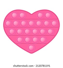 Pop it fuchsia pink heart for a Valentines day as a fashionable silicon fidget toy. Addictive anti-stress cute toy in pastel colors. Bubble popit for kids. Vector illustration isolated on a white