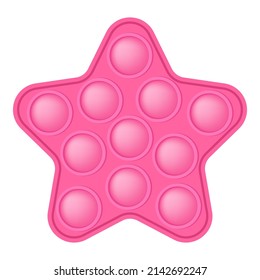 Pop it fuchsia pink star for a Valentines day as a fashionable silicon fidget toy. Addictive anti-stress cute toy in pastel colors. Bubble popit for kids. Vector illustration isolated on a white