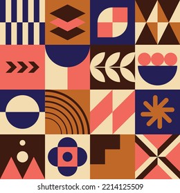 Pop geometry covert art design - pink and brown flat shapes illustration vector eps 10 