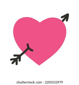 Pop girly sticker of heart with arrow in cartoon style. Vector illustration of love icon, Valentines day symbol for graphic tee, print, poster. Nostalgia for 1990.
