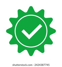 Pop green check mark icon. Emphased authentication sign. Vector.