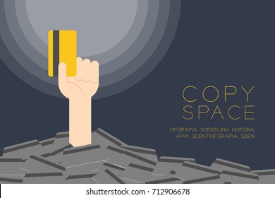 Pop up hand holding the best credit card among a lot of credit card set Mobile online shopping concept illustration isolated on dark background with copy space