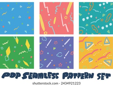 Diseño de estilo dibujado a mano pop, conjunto de ilustración de patrón
