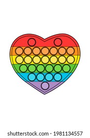 Pop it heart antistress toy. Vector illustration of a colored silicone toy. Trend 2021.