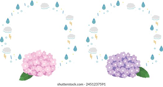 Conjunto de ilustración de marco redondo de hortensia Pop