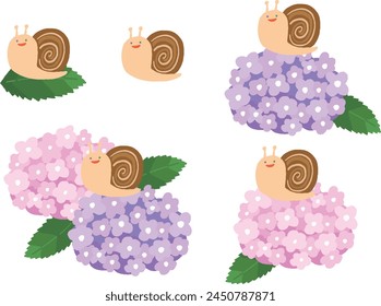 Pop hortensia y caracol conjunto de ilustración