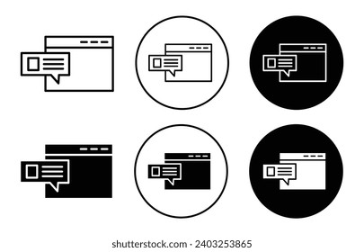 Icono emergente. pantalla de pantalla de ordenador digital o teléfono móvil con el logotipo de mensaje de aviso emergente. símbolo de banner del cuadro de diálogo de error de chat de aplicación de medios sociales o sitio web. registro de ventana emergente 
