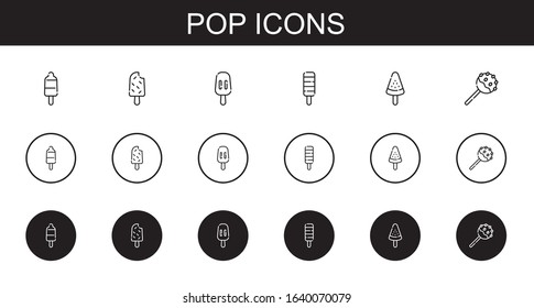 pop icons set. Collection of pop with popsicle, cake pop. Editable and scalable pop icons.