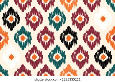 Pop ikat Abstract Ethnic art. Seamless pattern in tribal, folk embroidery, and Mexican style. Aztec geometric art ornament print.Design for carpet, cover.wallpaper, wrapping, fabric, clothing