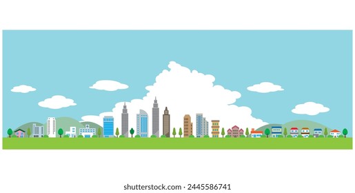 Ilustración Pop del paisaje urbano. Construyendo Ilustración vectorial.