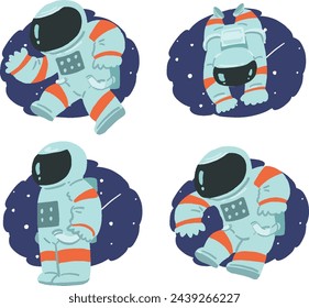 Pop illustration set of people in spacesuits and night sky