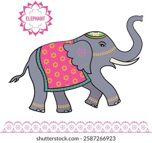 Pop Indian elephant illustration　lace