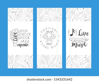 Pop, Indie, Rock, Jazz Vertical, Ethno Music Festival Banner Template, Live Musical Concert Vector Illustration