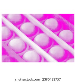 Pop it, convex hemispheres, close-up, from pink circle dots of different sizes on white background