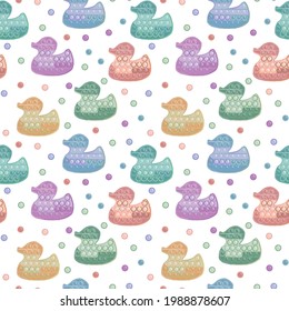 reventarlo. popit. Sencillo hoyo. patrón sin costura para tela de bebé. Imprime para ropa infantil. Diseño de portada. decoración moderna. decorativo. antiestrés. juguete de pato. tendencia. vectores 10