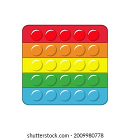 Pop it. Square colorful rainbow silicone antistress relaxation toy, kids trendy game, push bubble, vector cartoon isolated single popit object