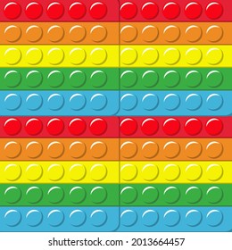 Pop it. Square colorful rainbow silicone antistress relaxation toy, kids trendy game, vector cartoon isolated popit. Decor textile, wrapping paper wallpaper vector print or fabric