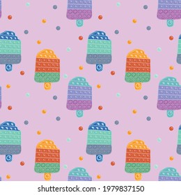 pop it. pop it toy. anti-stress. simple dimple. seamless pattern with ice cream. Print for fabric. Kids design. trend. summer wallpaper. vector eps 10