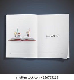 Pop up with kids printed on book. Vector design