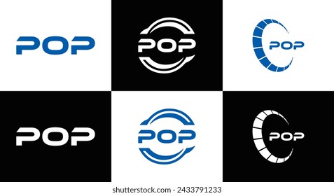 POP logo. P O P design. White POP letter. POP, P O P letter logo design. Initial letter POP linked circle uppercase monogram logo.