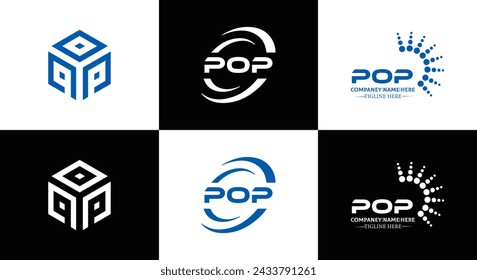 POP logo. P O P design. White POP letter. POP, P O P letter logo design. Initial letter POP linked circle uppercase monogram logo.