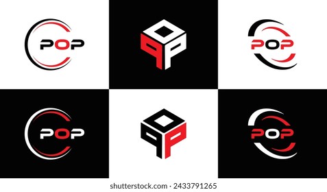 POP logo. P O P design. White POP letter. POP, P O P letter logo design. Initial letter POP linked circle uppercase monogram logo.