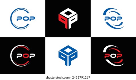POP logo. P O P design. White POP letter. POP, P O P letter logo design. Initial letter POP linked circle uppercase monogram logo.