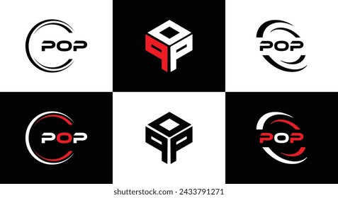 POP logo. P O P design. White POP letter. POP, P O P letter logo design. Initial letter POP linked circle uppercase monogram logo.