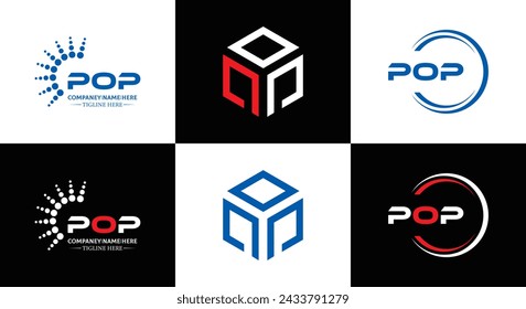 POP logo. P O P design. White POP letter. POP, P O P letter logo design. Initial letter POP linked circle uppercase monogram logo.