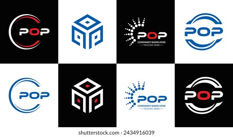 POP logo. P O P design. White POP letter. POP, P O P letter logo design. Initial letter POP linked circle uppercase monogram logo.