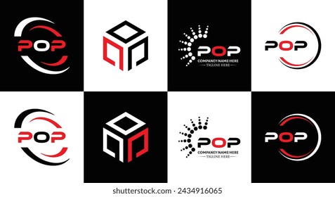 POP logo. P O P design. White POP letter. POP, P O P letter logo design. Initial letter POP linked circle uppercase monogram logo.
