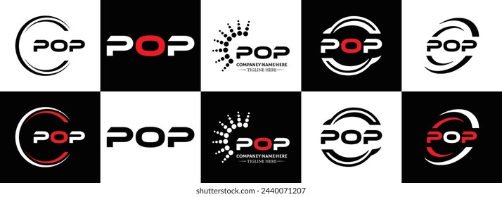 POP logo. P O P design. White POP letter. POP, P O P letter logo design. Initial letter POP linked circle uppercase monogram logo.