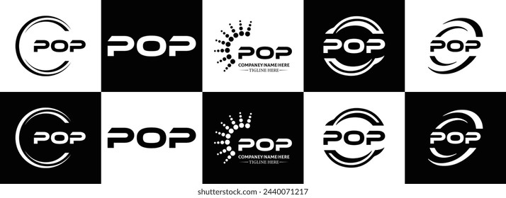 POP logo. P O P design. White POP letter. POP, P O P letter logo design. Initial letter POP linked circle uppercase monogram logo.