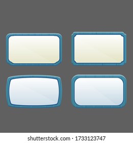 Pop Up Mini Windows Set For Game UI Cartoon Blue Wooden Style Vector Design
