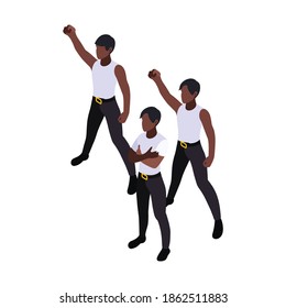 Pop music band with three boys 3d isometric vector illustration