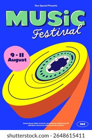 Pop music festival poster template design background. Abstract isometric cassette tape neon color. Design element can be used for leaflet, flyer, print, banner, advertisement, vector illustration
