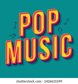 Pop music vintage 3d vector lettering. Retro bold font, typeface. Pop art stylized text. Old school style letters numbers, symbols, elements pack. 90s, 80s poster, banner. Pine color background