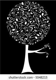 pop musical notes circle tree white on black (vector) - illustration