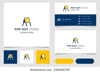 Pop out stand logo design with editable slogan. Branding book and business card template.