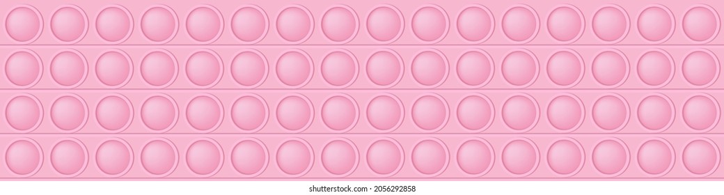 Pop it pink background as a fashionable silicon toy for fidgets. Addictive anti-stress toy in pastel colors. Bubble sensory popit for kids. Vector illustration in rectangle format suitable for bunner.