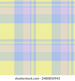 Pop plaid texture background, tissue vector check textile. Sensual pattern fabric seamless tartan in light and yellow colors palette.