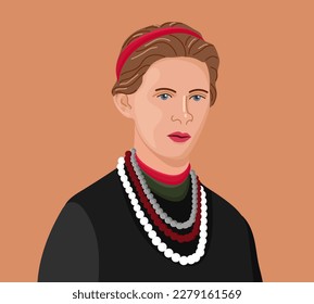 Pop portrait of a famous Ukrainian writer and public figure of the 18th century. Lesya Ukrainka. Vector illustration of a Ukrainian writer.