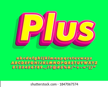 Pop poster font template for headline text effect. Red and yellow alphabet with bright green background. 3d extrude font with shadow and soft edge. Alphabet, number and symbol