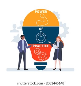 POP - Power Of Practice acronym. business concept background.  vector illustration concept with keywords and icons. lettering illustration with icons for web banner, flyer, landing 